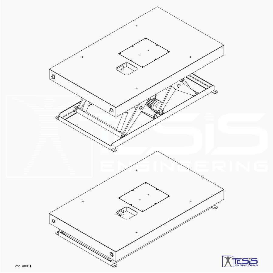 Piattaforma a pantografo tandem, tavola elevatrice tandem, piattaforma elevatrice industriale, tavola elevatrice a pantografo in linea, pedana di sollevamento per conveyor, tavole elevatrici idrauliche | Tesis