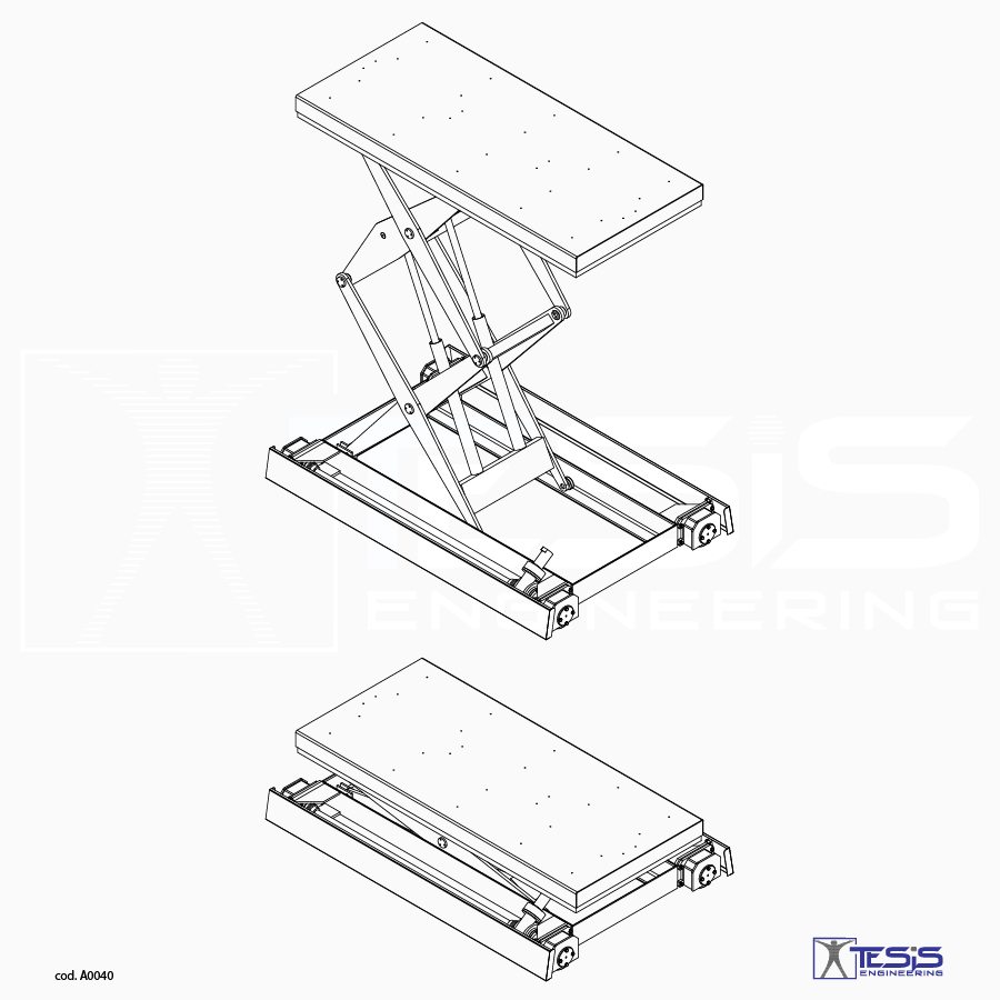 Piattaforma elevatrice doppia semovente, tavola elevatrice traslabile, sollevatore a pantografo mobile, piattaforma a pantografo traslabile, tavola elevatrice mobile, pedana di sollevamento traslabile motorizzata | Tesis