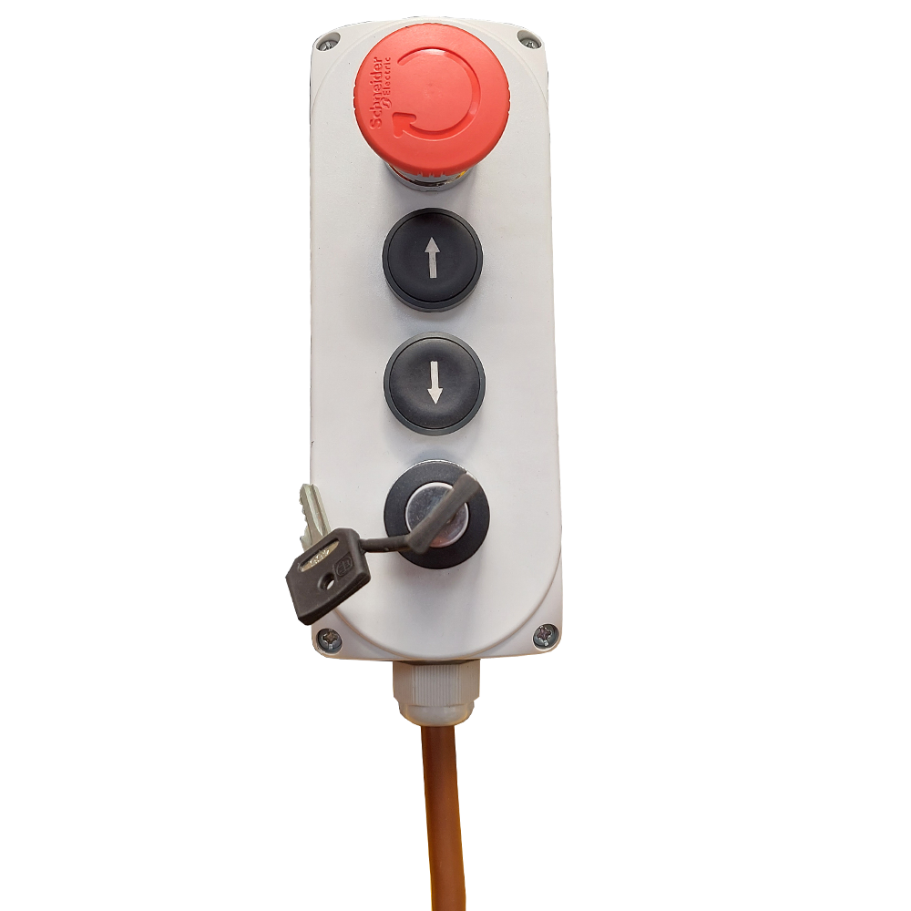 Lift table push-button panel with enabling key