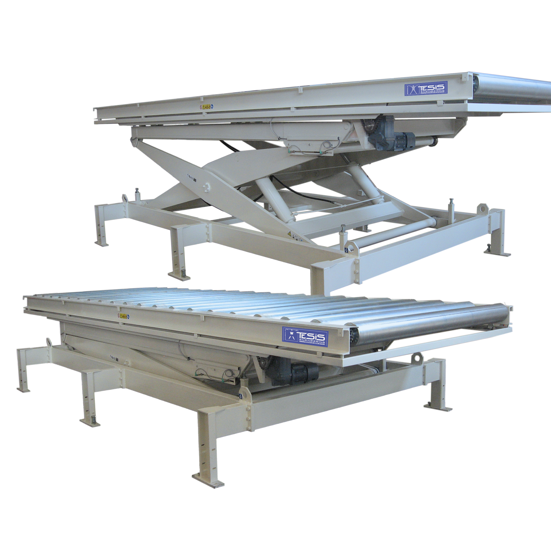 Piattaforme di sollevamento a pantografo con rulliera, tavola elevatrice a rulli, conveyor a rulli