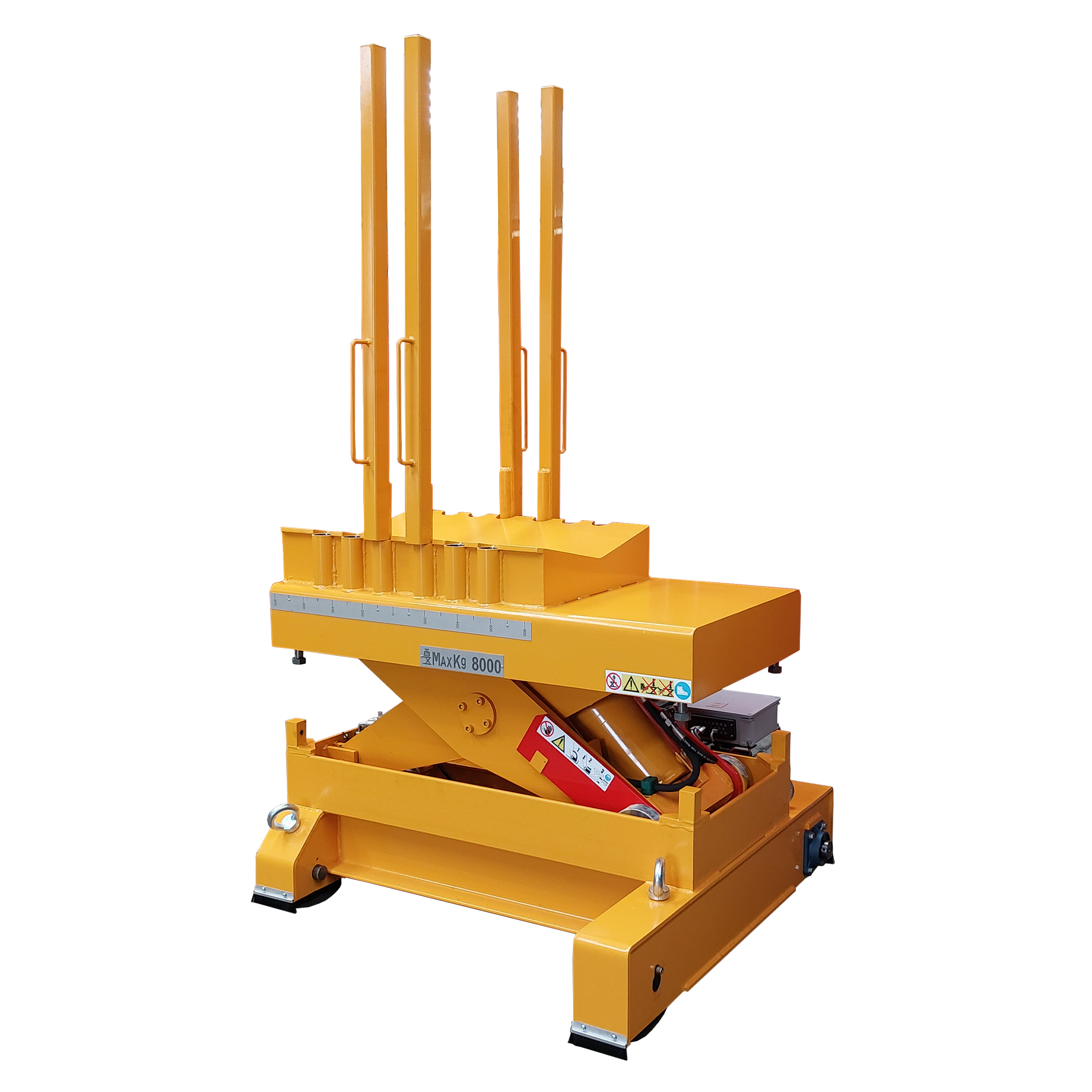 Tavola elevatrice con tralsazione laterale motorizzata e piano a culla per coils con fermi anticaduta regolabili -coil cars