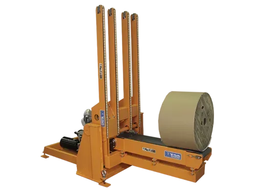 Tilter with motorized belt and chain conveyor, tipper with motorized belt and chain conveyor, belt and chain conveyor upender, tilting motorized belt and chain conveyor