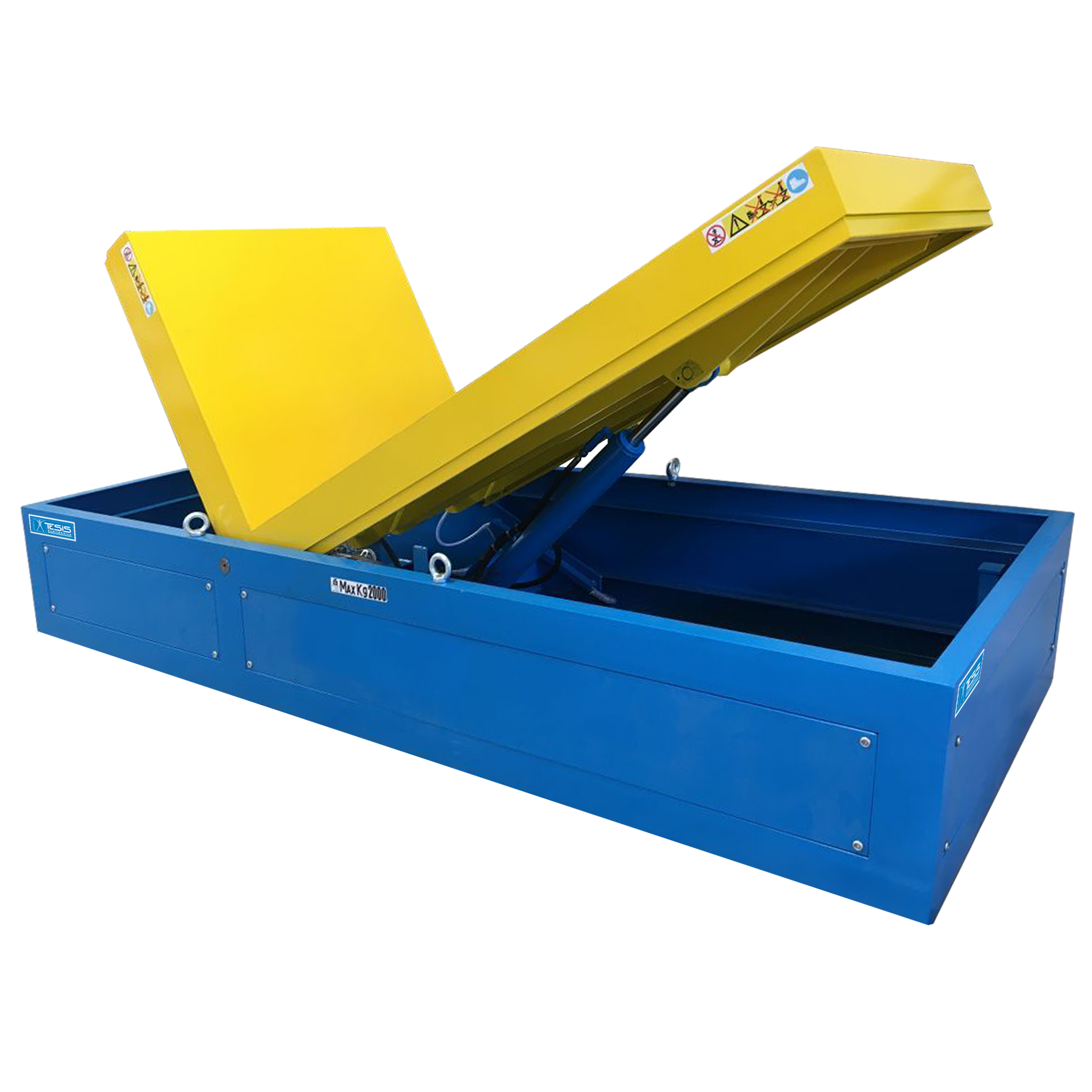 Ribaltatore idraulico a 90° con pianale piatto per inclinazione,  ribaltamento  e posizionamento su pallet carichi di grandi dimensioni, ribaltatori idraulici, ribaltatori industriali, ribaltatori coils, ribaltatori pallet, inclinatori