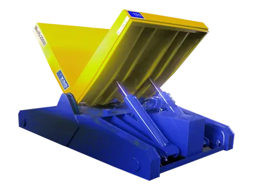 Rail guided self-propelled 90° tilter, mobile hydraulic upender for heavy loads, self-propelled 90° tipperile per carichi pesanti, inclinatore elettro-idraulico, ribaltatore per coils e bobine