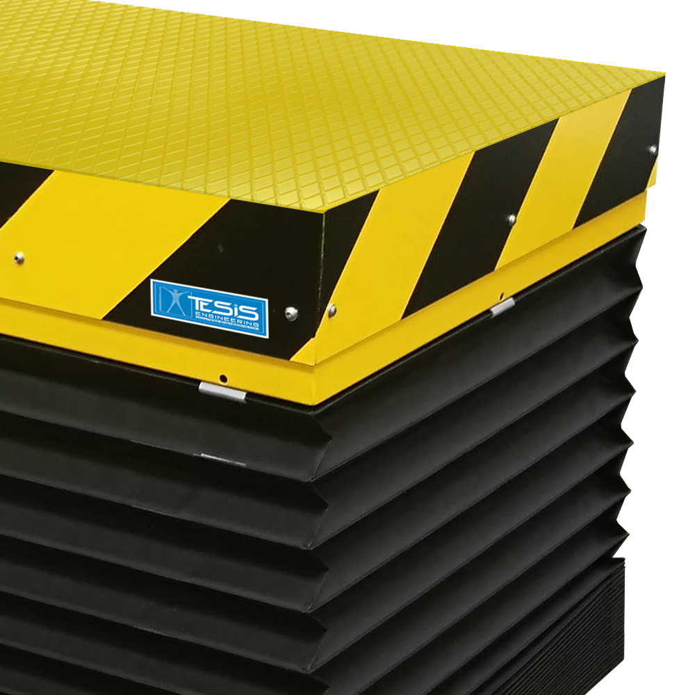 Anti-slip lift table top and safety bellow skirting