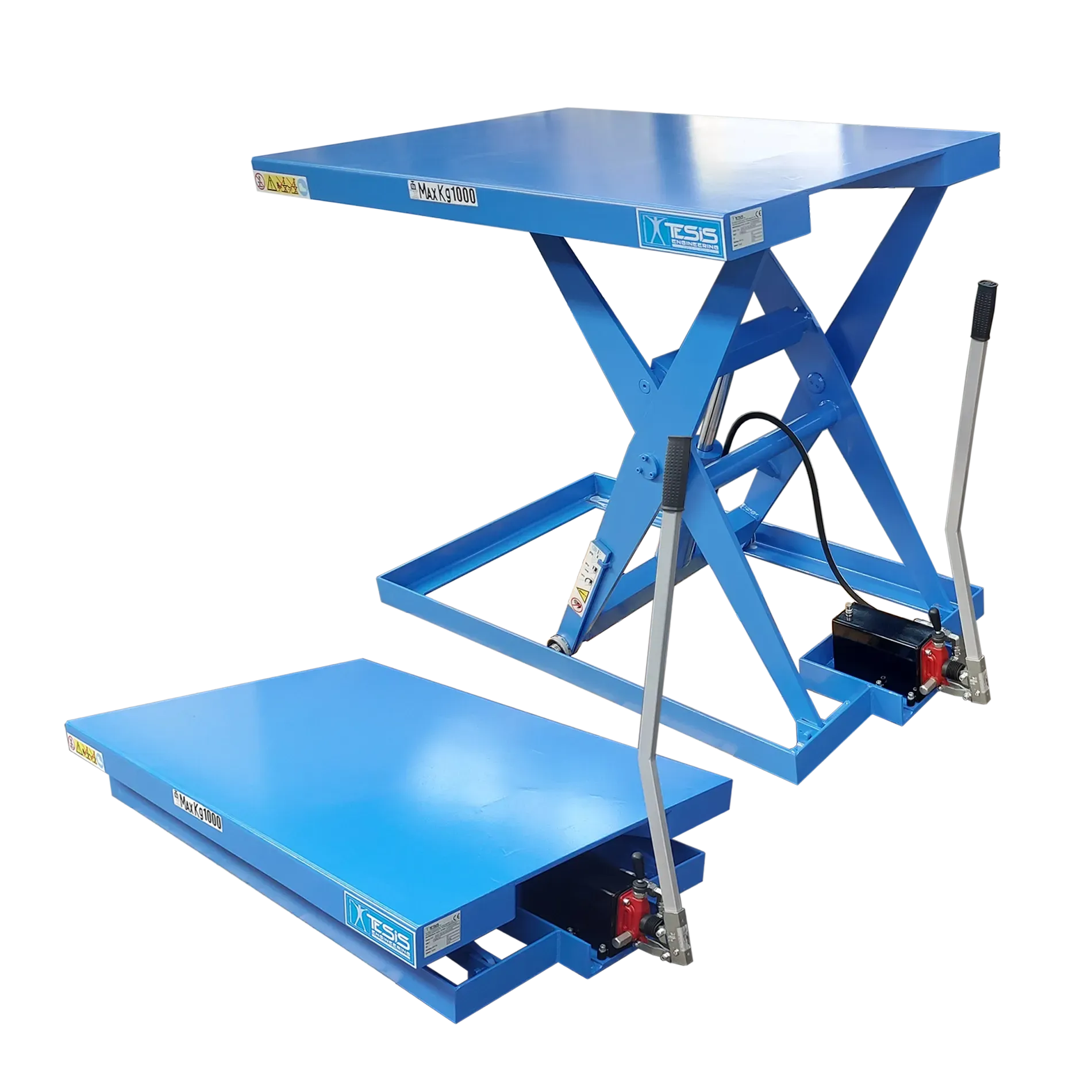 Tavola elevatrice a pantografo con azionamento manuale a pompa per sollevamento industriale senza alimentazione elettrica | Tesis