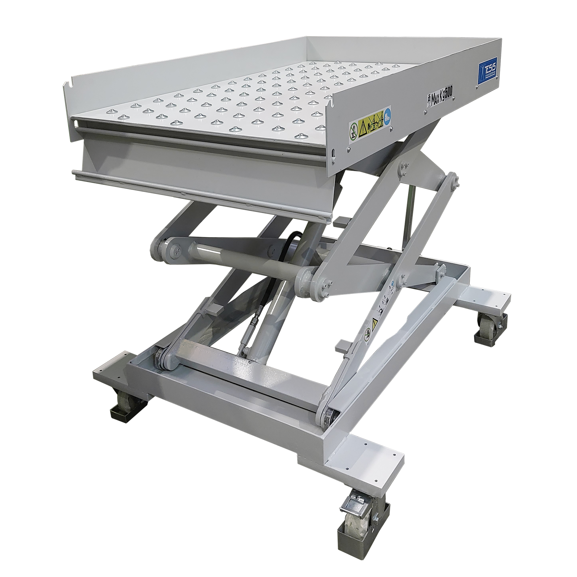 Piattaforma elevatrice carrellata con piano a sfere e bordi di contenimento - carrello elevatore a pantografo - tavole elevatrici mobili