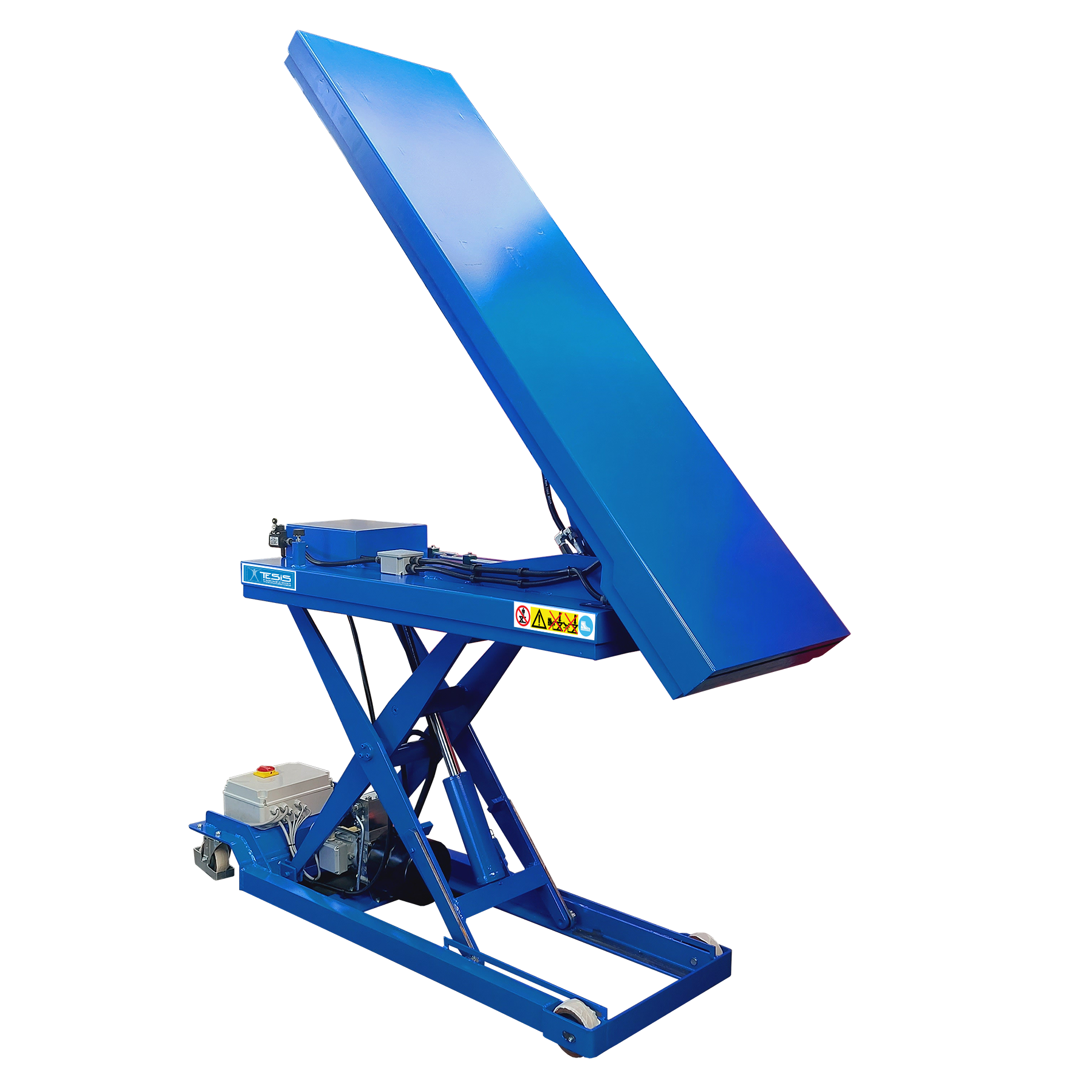 Tavola elevatrice inclinabile & mobile su ruote per linee assemblaggio - ribaltatori a pantografo mobili - piattaforme elevatrici a pantografo mobili - pedane di sollevamento a forbice su ruote - tavole elevatrici ribaltabili