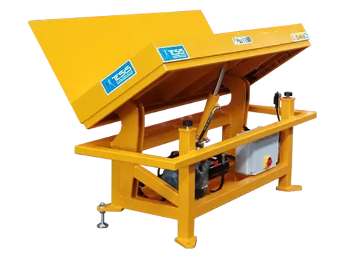 Tilting table for assembly line, tilt table, tipper for containers