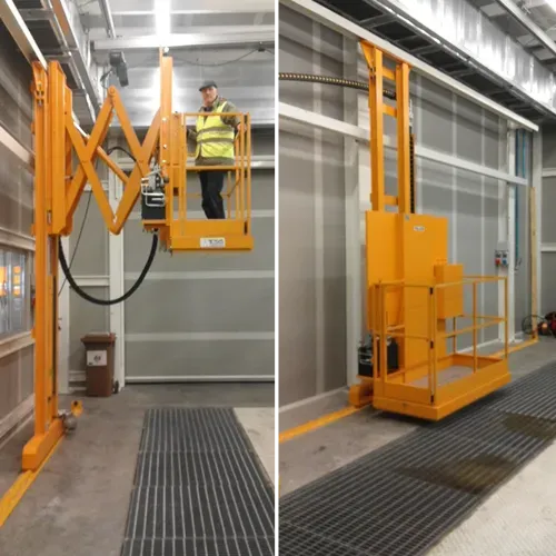 piattaforma di lavoro per cabine di verniciatura, sollevatore 3 assi per cabine verniciatura, elevatore pneumatico per cabine di verniciatura, piattaforma di lavoro mobile su guide, sollevatori per cabine di verniciatura TESIS