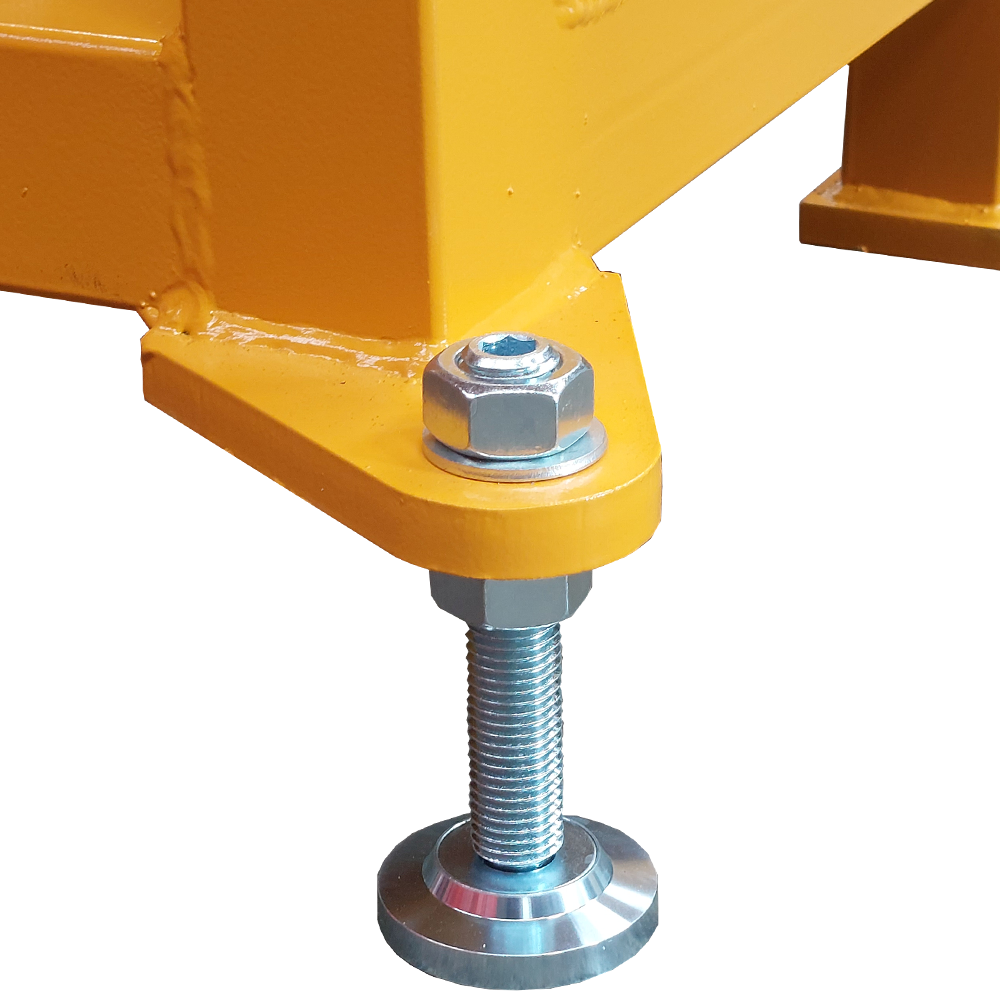 Level adjusting posts on reinforced lift table base
