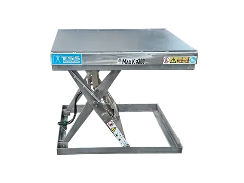 Tavola elevatrice a pantografo in esecuzione full inox per applicazione in ambienti alimentari e farmaceutici | Tesis