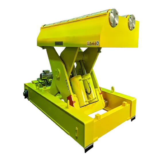 Piattaforma trasferimento coils, movimentazione coil e bobine, tavola elevatrice semovente con rulli gira bobine motorizzati