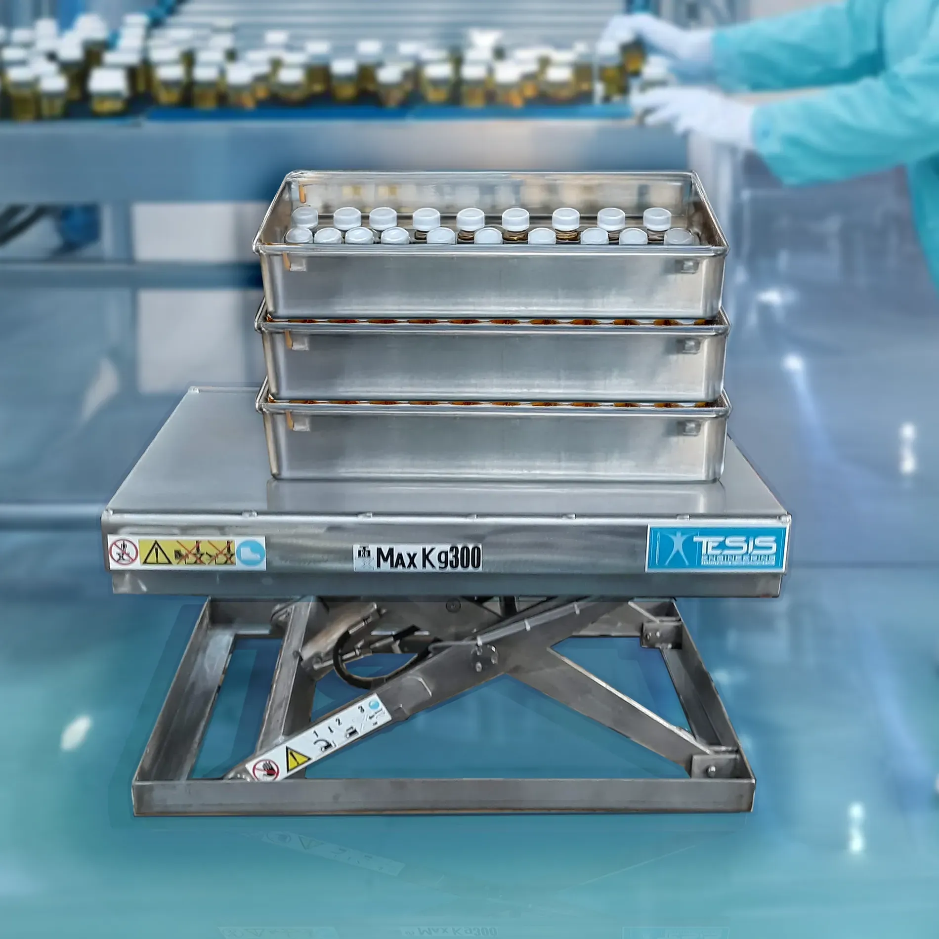 Tavola elevatrice a pantografo in accioio inox per ambiente farmaceutico | Tesis