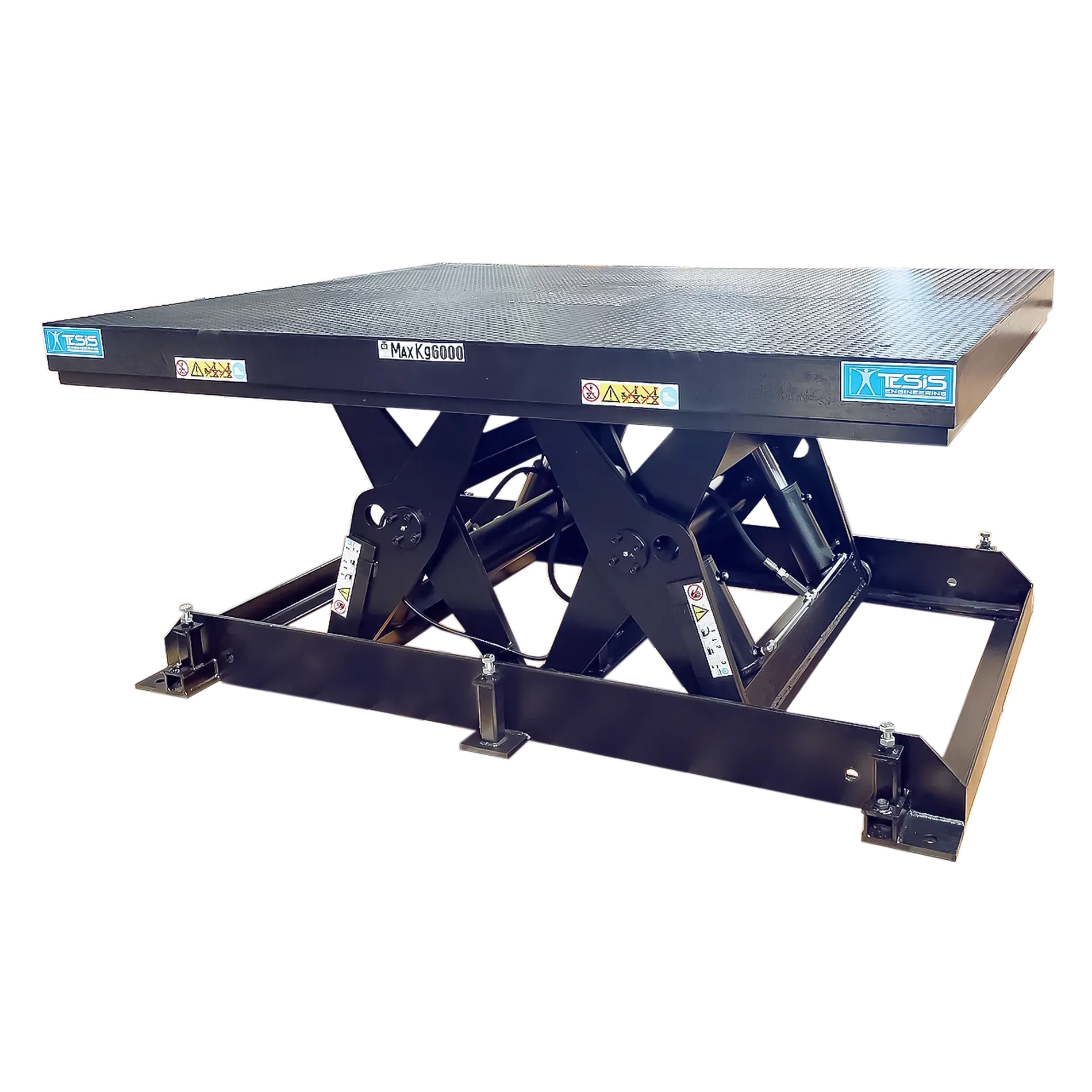 Tavola elevatrice a pantografo tandem con piano di carico transitabile per sollevamento industriale di carichi elevati | Tesis