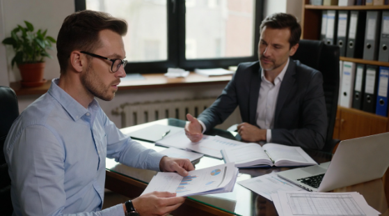 Small Business Accountant in Overland Park, KS, reviewing financial records with a local business