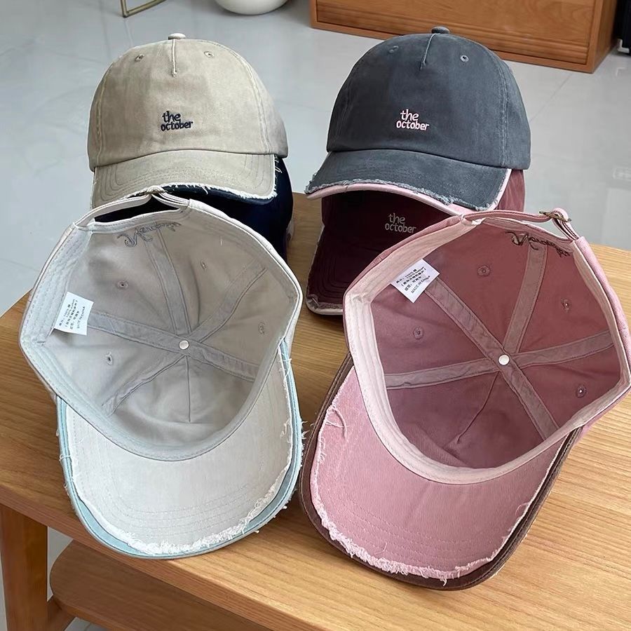 韓系拼色字母刺繡磨邊棒球帽