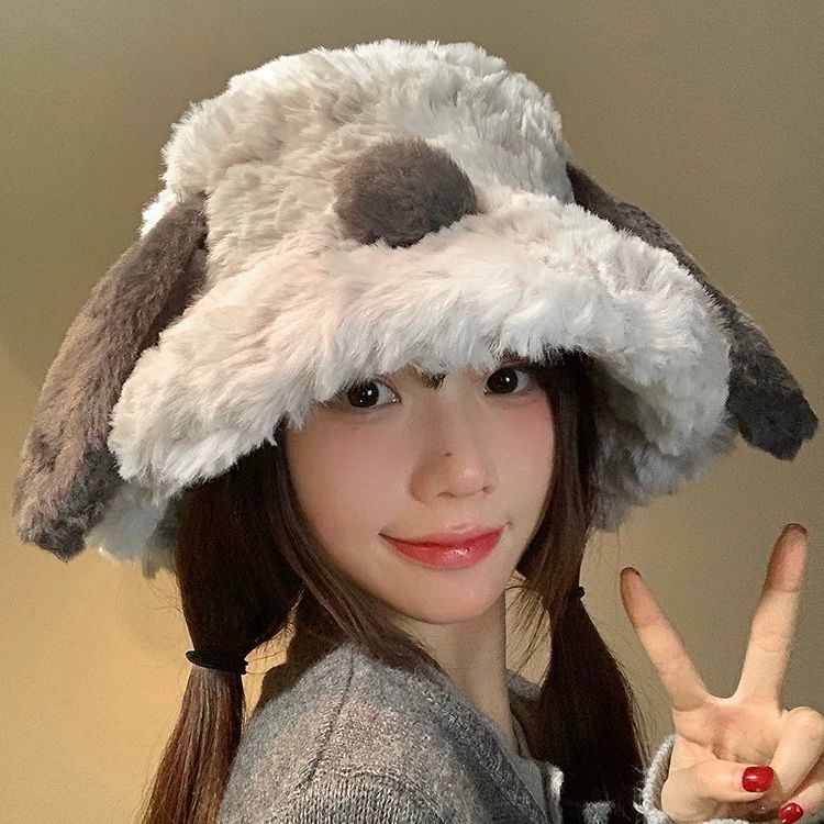 可愛小狗耳朵毛絨加厚漁夫帽