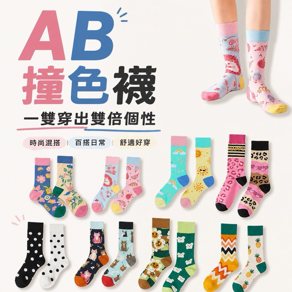ㄧ雙穿出雙倍個性AB撞色襪