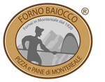 Logo per Forno Baiocco, raffigurante la silhouette di un fornaio accanto a un forno con la scritta