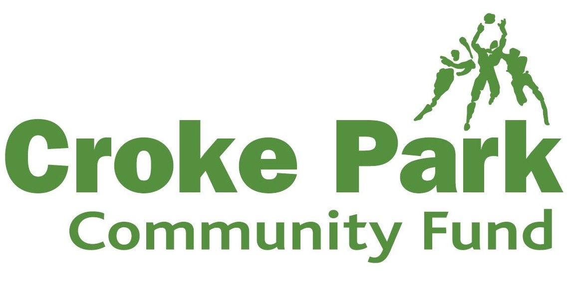 Croke Park Community Fund logo: Green text with three figures reaching up.