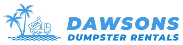 A blue logo for dawson 's dumpster rentals
