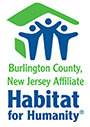 Burlington County, New Jersey Habitat for Humanity logo with green roof icon and blue figures