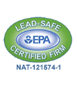 EPA Lead-Safe Certified Firm badge with green ribbon and white text, NAT-121574-1