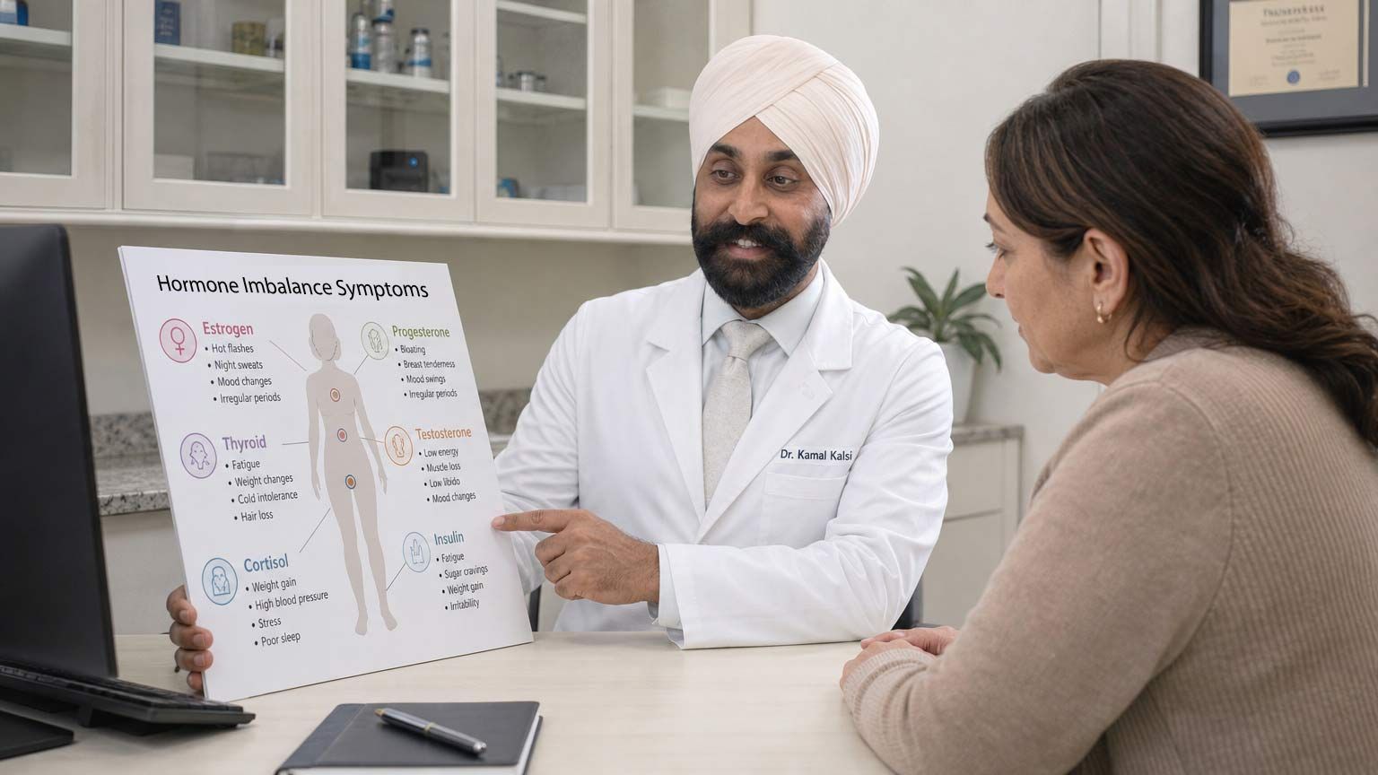 Dr. Kamal Kalsi shows his patient Symptoms that Require Hormone Imbalance Treatments in NJ and NYC