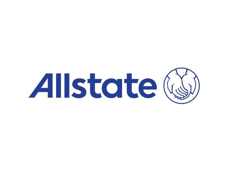 A blue allstate logo with a handshake on a white background.