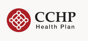 The logo for the cchp health plan is a red circle with a square in the middle.
