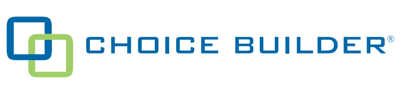 A blue and green choice builder logo on a white background
