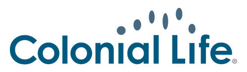 The colonial life logo is blue and white on a white background.