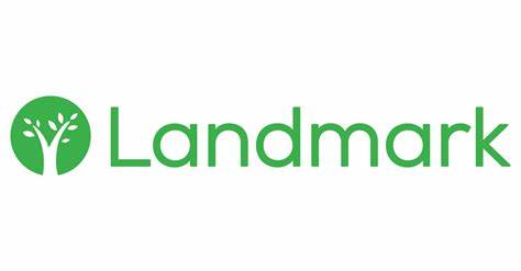 The logo for landmark is green and white with a tree in the middle.