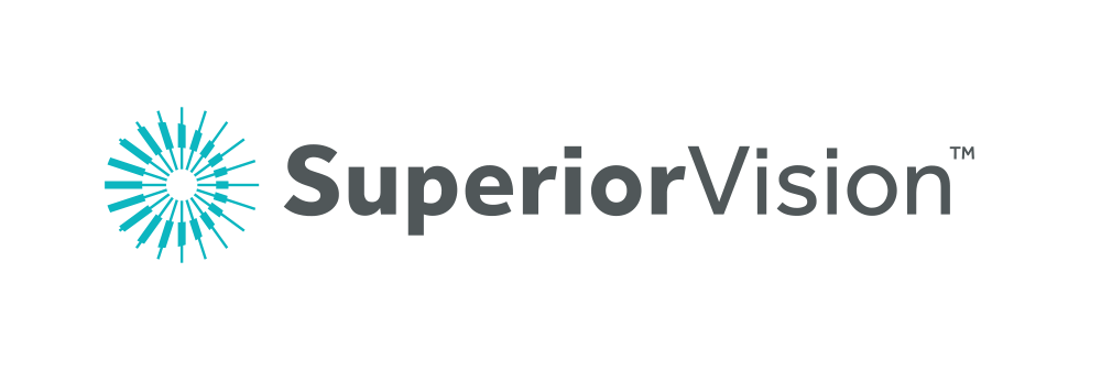 The superior vision logo is a blue and black logo with a sun in the middle.
