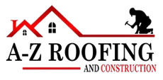 A-Z Roofing and Construction logo with red roof line, black text, and a roofer silhouette on the right