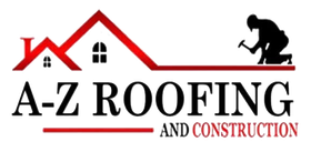A-Z Roofing and Construction logo with red roof line, black text, and a roofer silhouette on the right