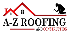 A-Z Roofing and Construction logo with red roof line, black text, and a roofer silhouette on the right