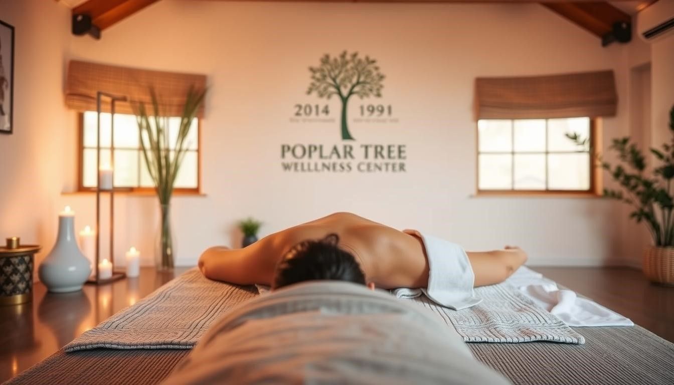 Two people receiving massages at Poplar Tree Wellness Center.
