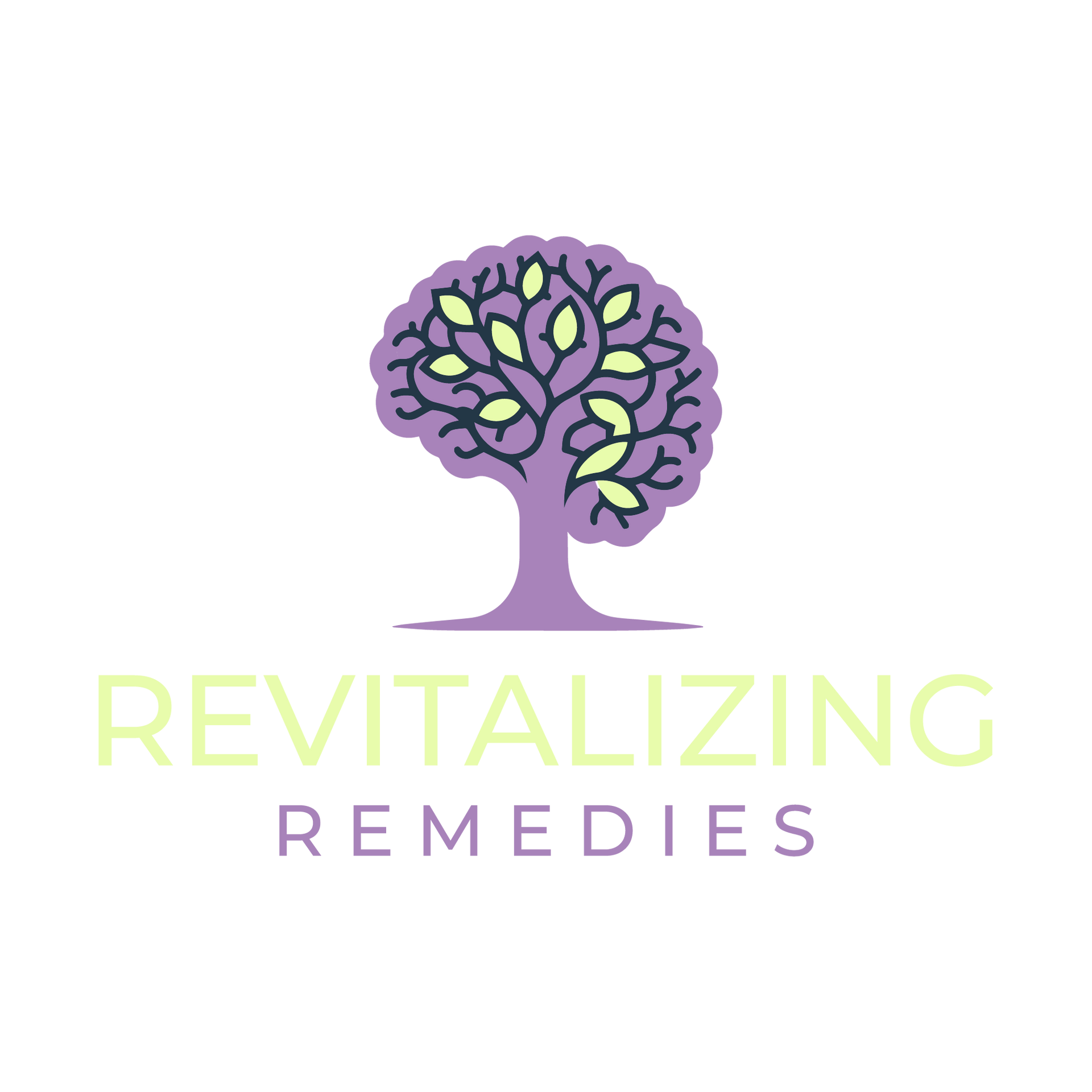 Logo featuring a purple tree with green leaves, and the words 