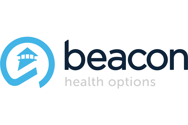 Beacon Health Options logo: blue lighthouse icon in a circle, with text 