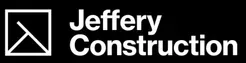 Jeffery Construction logo with white text and geometric icon on a black background