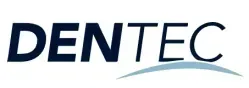 DENTEC logo in dark blue and teal, with a curved teal underline on a white background