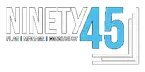 “NINETY45” logo in gray and blue text on a white background.
