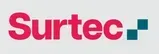 Surtec logo in pink and teal with a small square mark on a light background