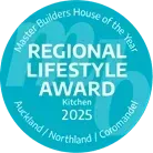 Turquoise circular logo reading “Regional Lifestyle Award,” Kitchen 2025, Auckland/Northland/Coromandel