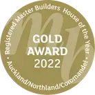 Gold award 2022 badge for Registered Master Builders House of the Year, Auckland/Northland/Coromandel
