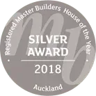 Silver award medal logo for Registered Master Builders House of the Year 2018, Auckland.