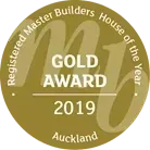 Gold award 2019 badge for Registered Master Builders House of the Year, Auckland