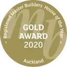 Gold Award 2020 circular badge for Registered Master Builders House of the Year, Auckland.